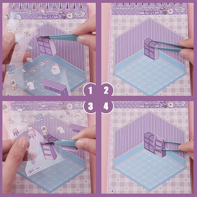 3D Sticker Scene Book,Sticker Therapy for Adults,Include 10 Beautiful House Isometric 3D Space DIY Scene Stickers Book,Cute Art Stickers for Girls