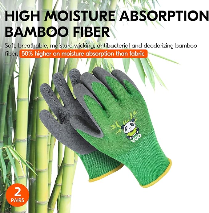 Vgo... 2-Pairs Age 5-7 Kids Garden Gloves, Bamboo Fibre Toddler Gardening Gloves, Children Yard Safety Work Gloves,Rubber(Size XXS, Green, KID-RB6026)