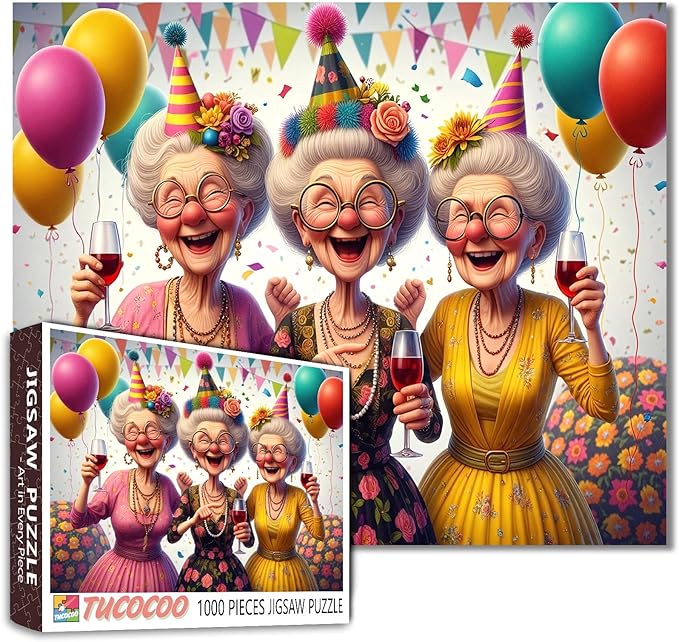Three Grandma Jigsaw Puzzle 1000 Pieces for Adult Birthday Party Puzzles for Challenging Family Activity Games DIY Handwork Elderly Lady Art Puzzle Home Wall Decoration Unique Gifts 20x27 Inches