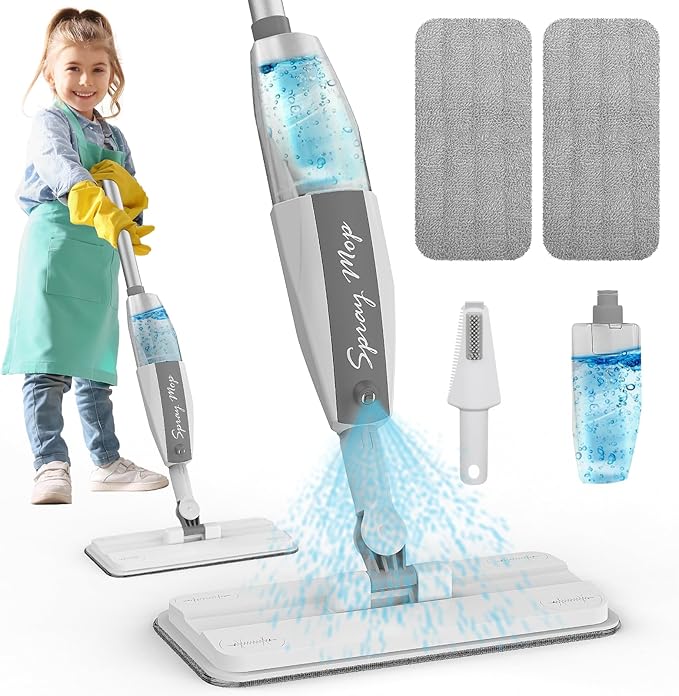 Toddler Cleaning Set That Really Works - Kids Spray Mop - Toddler-Size Small Mop with Real Squeeze Water Sprayer, Detachable Kids Mops, Interactive Cleaning Toys Gift for Boys & Girls