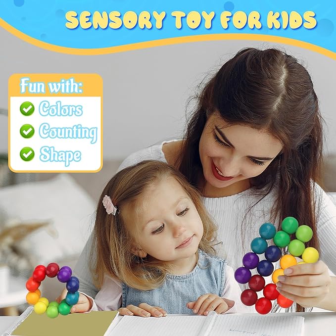 3 PCS Colorful Ball Fidget Ring Toy for Kids Toddlers, Fidget Chain Airplane Car Travel Trip for Age 3-8, Rainbow DIY Sensory Puzzle Toy for Easter Eggs Basket Stuffer Gifts