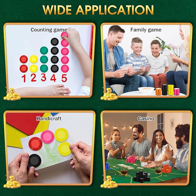 Leitee 1000 Pcs Plastic Poker Chips 38 mm Interlocking Game Lightweight Poker Chip Set Tokens Bingo Blank Casino Counting Bulk for Adults Counting Reward Card(Black)