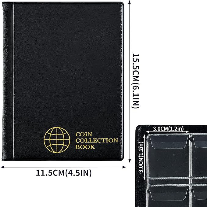 Coin Collection Album - Coin Holder Book Coin Storage Album Money Penny Pocket for Collectors CS01 (Pocket Size 30x30mm/1.2x1.2 in[120 Pockets], Elegant Black)