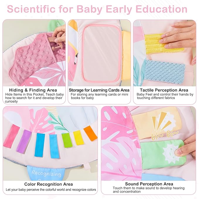 Baby Play Gym Mat Tummy Time Mat, Washable Baby Activity Play Mat for Sensory, Visual, Hearing, Touch Development, Baby Toys Shower Gift for Newborn