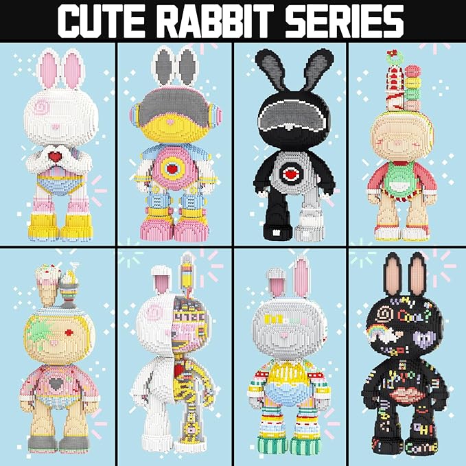 Animal Knitted Sweater Rabbit Micro Mini Building Blocks Sets Large Cute Animal Graffiti Rabbit Building Kits Model Toys for Adults Kids Teens 6950 PCS