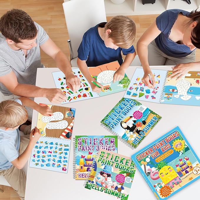 6Pcs Summer Paint by Sticker Books Hello Summer Sticker by Number Books Activity Book Puzzle Book Craft Art Gift with Crab Flamingo Turtle Toucan 48 Pictures Party Favors