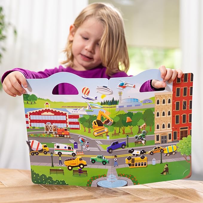 Melissa & Doug Vehicles Puffy Sticker Play Set Travel Toy with Double-Sided Background, 32 Reusable Puffy Stickers
