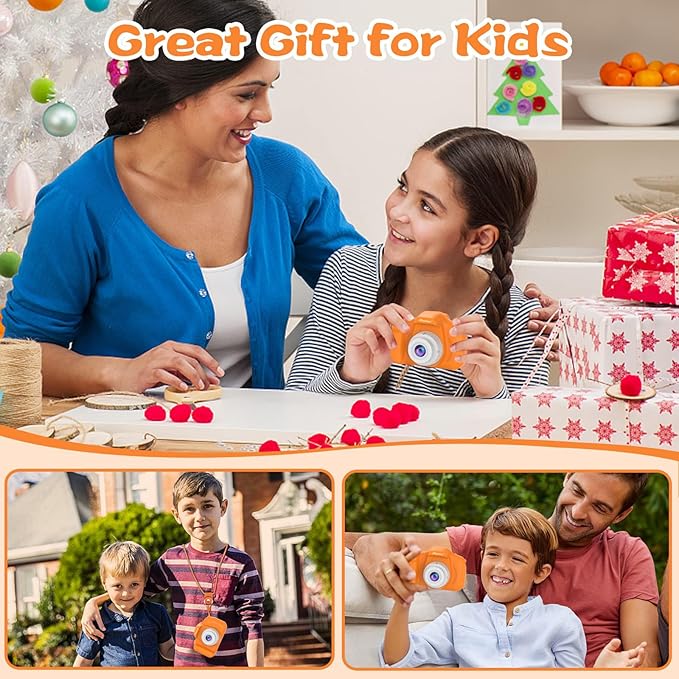 PROGRACE Orange Kids Camera, Birthday for Girls and Boys Ages 3-12, HD Digital Video Camera for Toddlers, IPS HD Screen, Portable Toy with 32GB SD Card