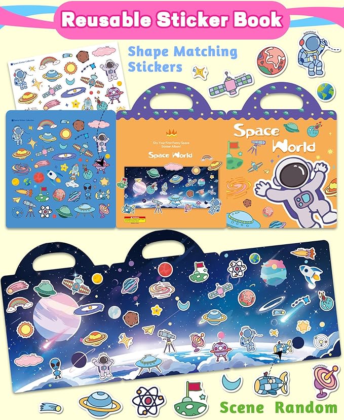 Reusable Sticker Book for Toddlers 2-4 Years, Stickers for Kids, Toddler Craft Activities, Toddler Travel Toys Ages 2+ Boy Girl Birthday Gifts