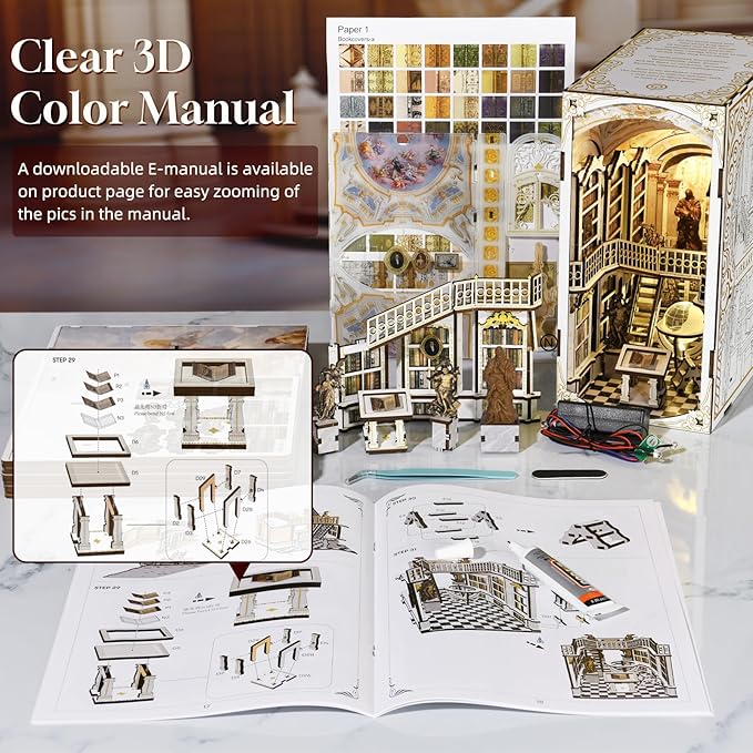 Book Nook Kit, DIY Miniature Dollhouse Booknook Kit, 3D Wooden Puzzle Bookend Bookshelf Insert Decor with LED Light for Teens and Adults (Library of Gods)