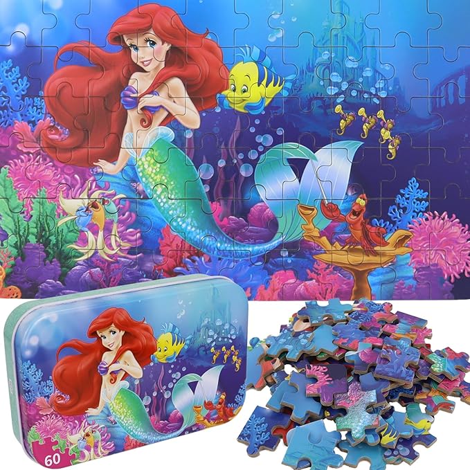 Princess Puzzles for Kids Ages 4-8 60 Pieces - Jigsaw Puzzle for Girls and Boys in Metal Box - Educational Toys for Ages 3-5 (Princess 0677)