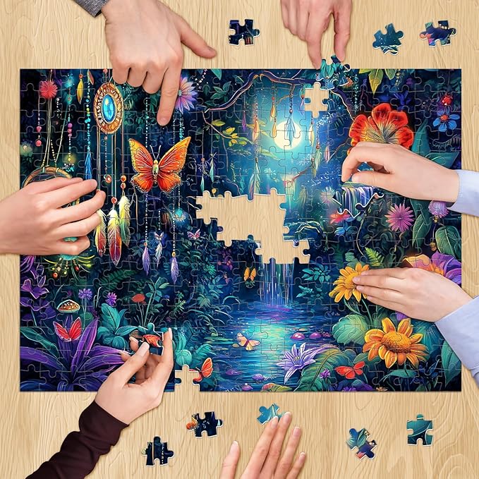 500 Piece Puzzles for Adults, Magical Forest Puzzle 500 Pieces Jigsaw Puzzle for Adult Kids Elderly,Glow Flower Butterfly Adult Jigsaw Puzzle Family Challenging Game Home Decor 20.5x15 in