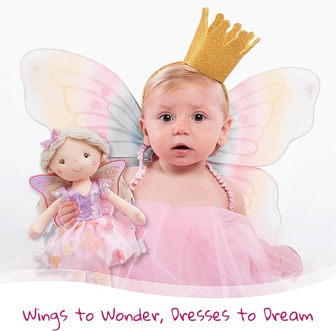June Garden 15" Lunabelle The Fluttering Blossom Fairy Doll – Soft Plush Fairy Toy with Multicolor Butterfly Skirt – Enchanted Garden Collection