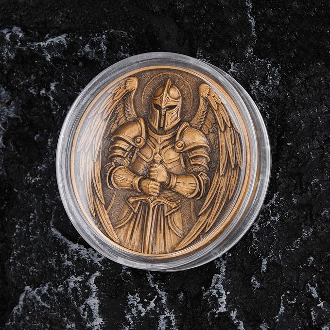 St Benedict Coin & Archangel Michael Religious Token Set - Christian Prayer Medallion with Latin Inscriptions & Guardian Angel Design