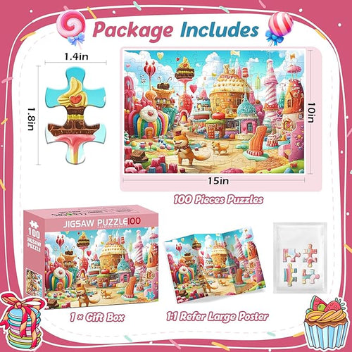 100 Piece Puzzles for Kids Ages 4-8,Kids Puzzles Ages 4-6 6-8 8-10 Dessert Cartoon Puzzle 100 Piece for 4 6 8 Years Old Jigsaw Puzzles for Adults Toddler Children Seniors Toys Puzzle Games Gift