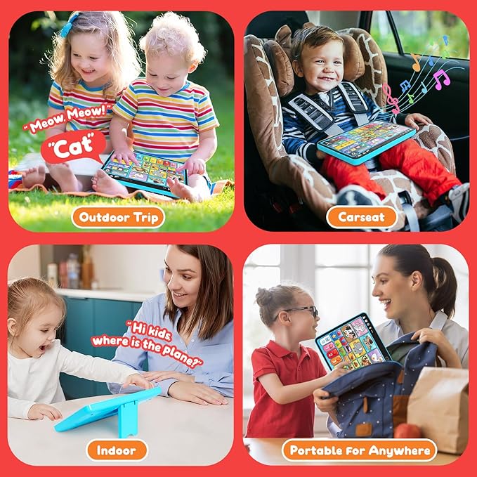 Trilingual Learning Toy Tablet with Music & Sound, Montessori Speech Musical Therapy Toys, Gifts for Boy, Girl, Baby, Toddler, for Age 1, 2, 3 Year Old (12-18 Months)