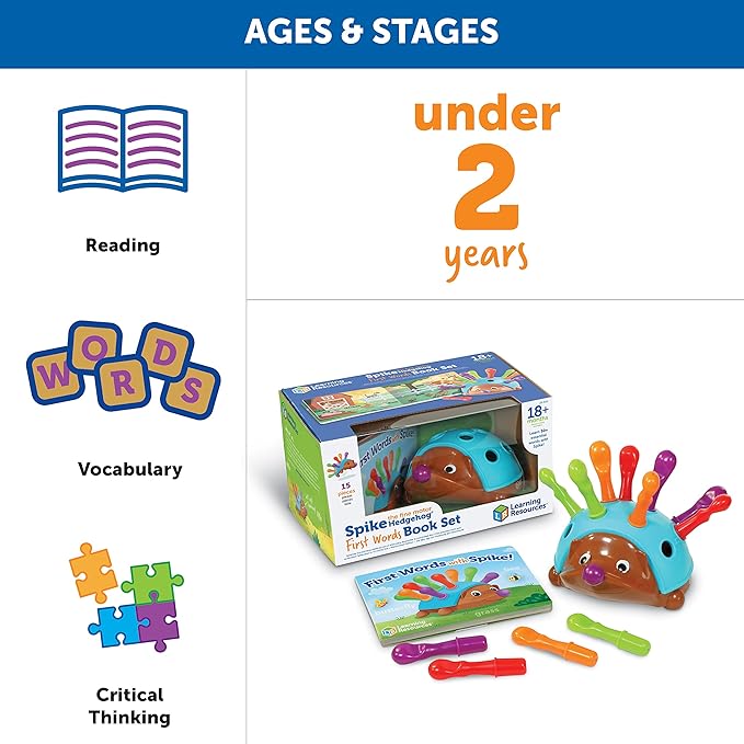 Learning Resources Spike The Fine Motor Hedgehog First Words - 15 Pieces, Age 18 Months+ Toddler Toys, Fine Motor Fun, Preschool Fine Motor Skills, Toddler Activity