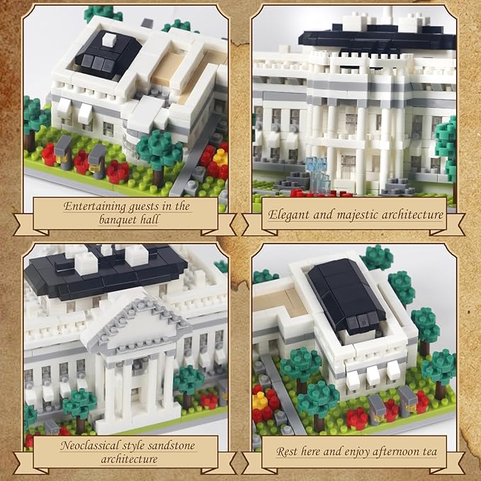 2000+ Micro Blocks White House Architecture Building Blocks,Creative Ideals Palace Decoration Collection, Perfect Present for 14+ Boys, Girls or Adults