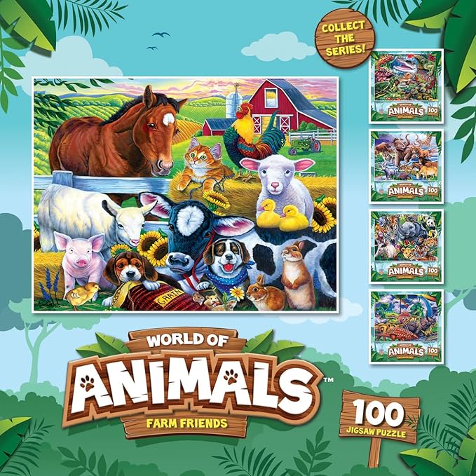 MasterPieces Farm Friends 100 Piece Jigsaw Puzzle for Kids - Farm Animal Puzzle - Mentally Stimulating, Durable Design