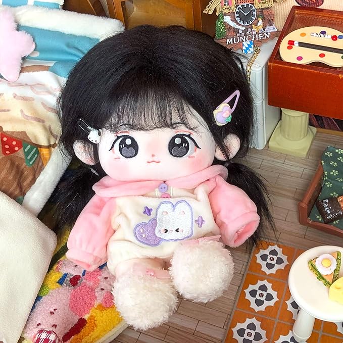 CALEMBOU Plush Doll, 20cm Cute Cotton Doll with Skeleton, Anime Plushies Soft Stuffed Dress Up Dolls, Kawaii Plush Toys Gift Come with Clothes (Doll&Clothes-Doufu-B)