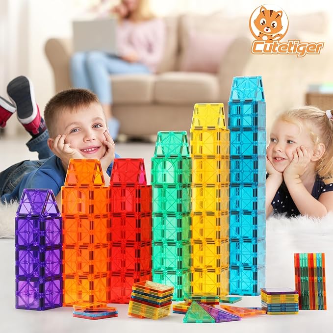 CuteTiger Mangetic Tiles, 100PCS Magnet Building Toys, Magnetic Building Set for Kids, Stacking Blocks, Perfect STEM Toys Gift for Boys and Girls