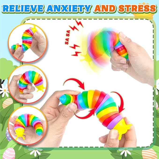 Large Fidget Slug Pack 3PCS for Toddler Kids, Baby Airplane Travel Activities Road Trip Car Toy ASMR Sensory Toys Restaurant Figette Worm Gift for Girl Boy Adult Autism Autistic ADHD Caterpillar Stim