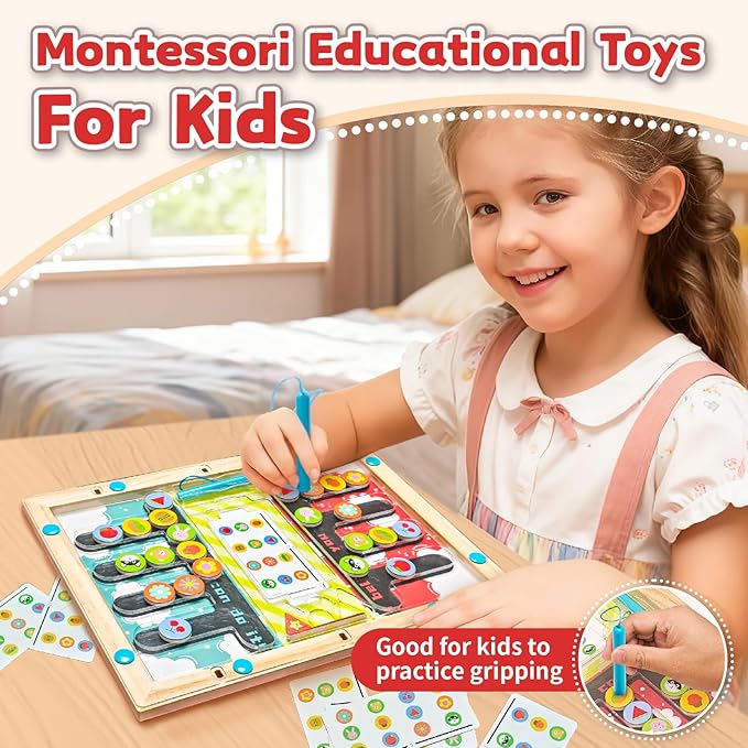 Busy Board,Kids Montessori Wooden Magnetic Toys: 3 4 5 6 Year Old Birthday Gifts for Boys Girls Preschool Educational Learning Activities Toy Sensory Autistic Puzzle Battle Game for Toddlers