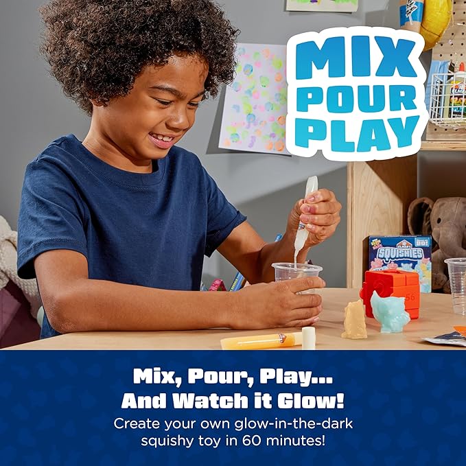 Elmer's Squishies Activity Kit Glow in the Dark | DIY Toy Creation | Mystery Characters | Ages 6+ | Creates 2 Characters, Pack of 4