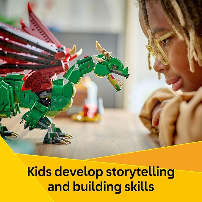 LEGO Creator 3 in 1 Medieval Dragon Toy - Building Toy with 3 Build Options, Dragon, Sea Serpent, or Phoenix - Fantasy Set for Kids, Boys and Girls, Ages 9+ - Gift Idea for Birthdays - 31161