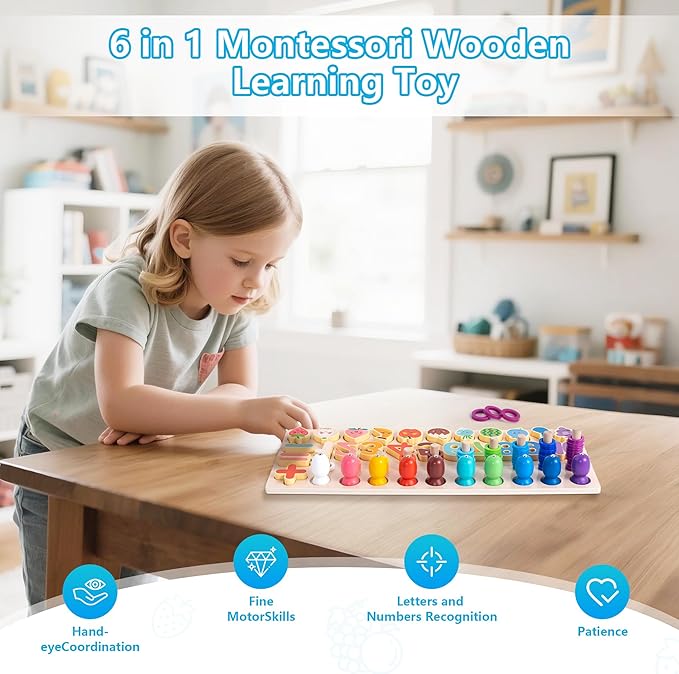Learning Toys for Kids Includes Wooden Magnetic Fishing Game Shape Sorter Shapes Puzzle Counting Math That Combine Learning and Play Montessori Toys for 1 to 6-Year-Old Boys Girls Toddlers