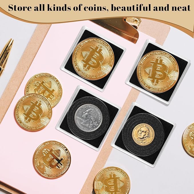 80 Pcs Adjustable Acrylic Coin Collection Cases with Sponges, Coin Snap Holder, Silver Dollar Protection Cases for Collectors, Coin Dollar Collection Supplies(20mm-40mm)
