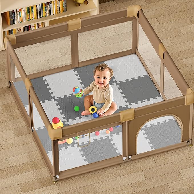 16Pcs Baby Play Mat for Floor, Foam Floor Tiles for Kids with Interlocking, Squares Foam Puzzle Carpet for Playroom, Crawling Rug for Babies 6-12 Months,Toddlers,11.8 * 11.8 * 0.6In Each,Grey White