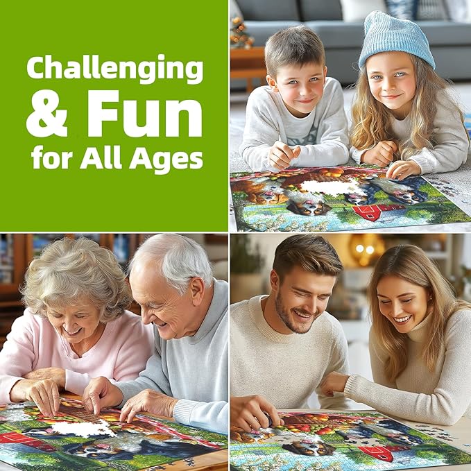 Puzzles for Adults 500 Pieces Cute Dogs Jigsaw Puzzles 500 Pieces Difficult Fun Puppy Autumn Picnic Unique Family Puzzle Challenging Games Gift for Teens Kids Adults (21"x15")