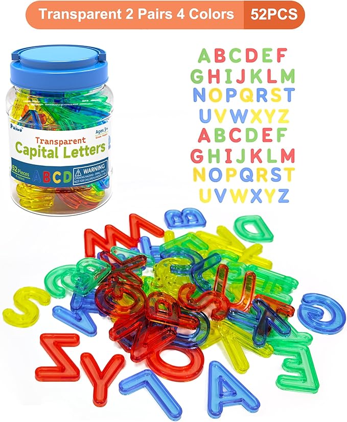 Transparent Capital Letters 52 Pcs for Light Table,Light Table Toys and Manipulatives for Kids,Educational Alphabet Set