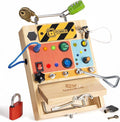 Woodtoe 3-in-1 Busy Board with LED Light Switch, Montessori Toys for 3 4 5 Year Old, Montessori Screwdriver Board Set, Lock and Key Toy, Preschool Learning Sensory, Fine Motor STEM Toys for Toddlers