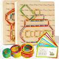 2Pack Wooden Geoboard Montessori Toys - Wood Geo Board Manipulative Geoboards for 4 5 6 Year Old Kids with Pattern Cards and Rubber Bands,Brain Teaser STEM Toy for Boys Girls Ages 3-6
