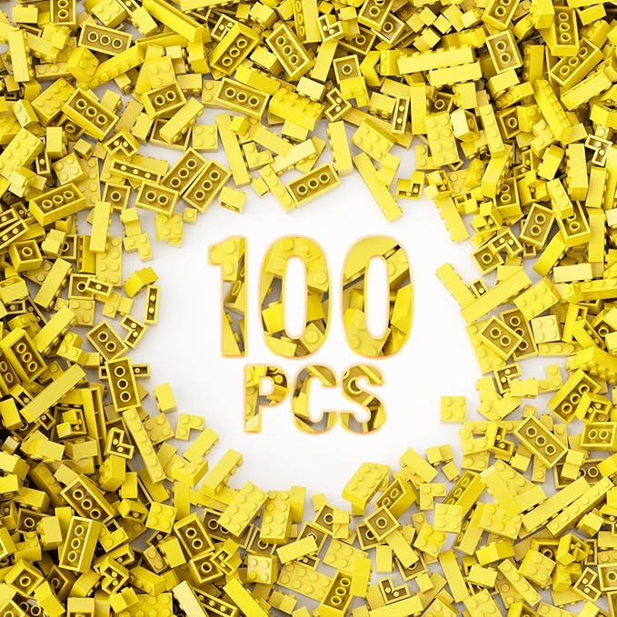 100 Piece Yellow Bricks Bulk, 12 Size Classic Building Blocks, Compatible With Lego Parts and Pieces