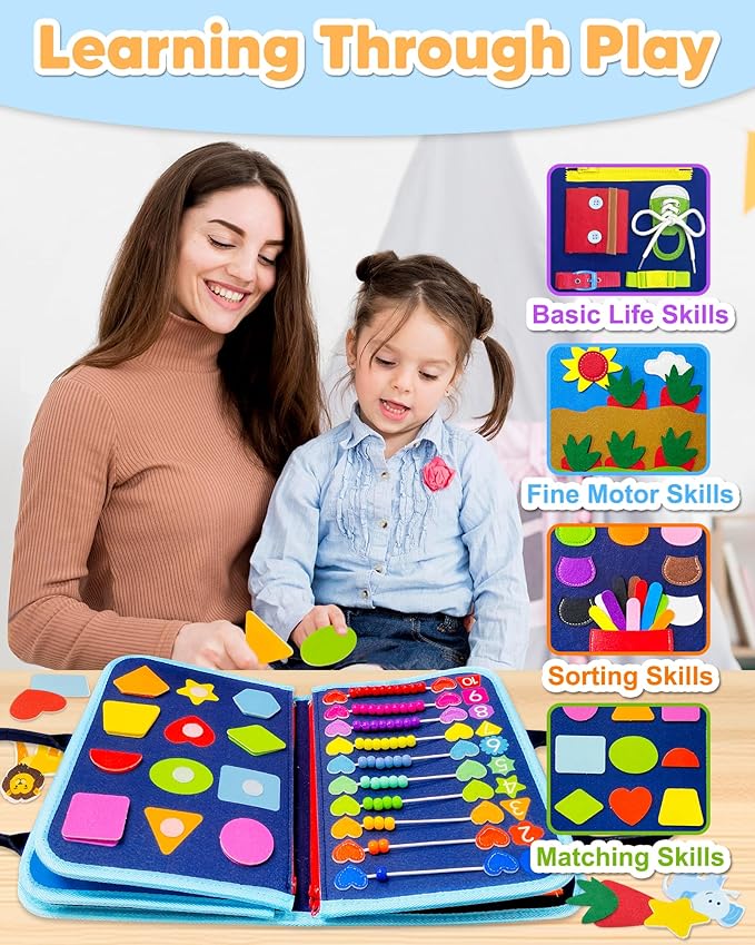 Exorany Busy Board Montessori Toys for Toddler Boy Birthday Gifts, Busy Book Sensory Learning Toys for Toddlers, Toddler Boy Airplane Car Travel Toy Educational Activities