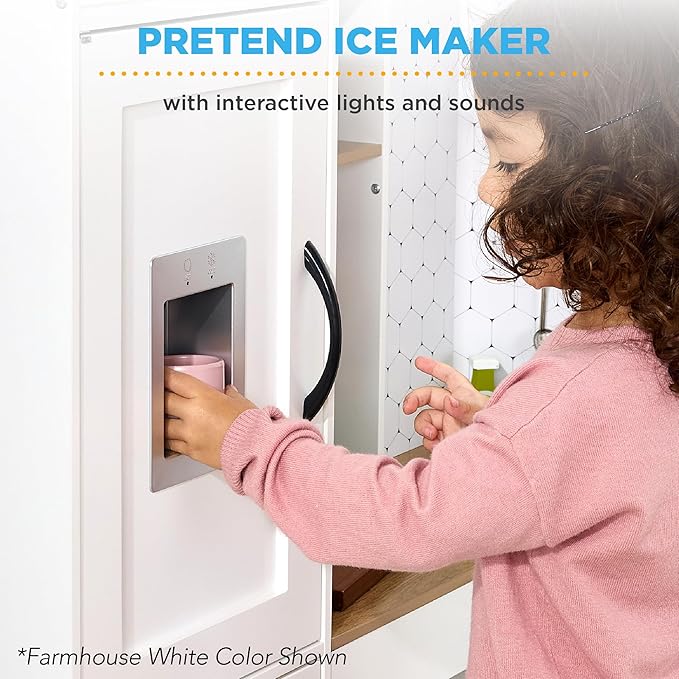 Best Choice Products Pretend Play Corner Kitchen, Ultimate Interactive Wooden Kids Playset w/Lights & Sounds, Ice Maker, Hood - Black