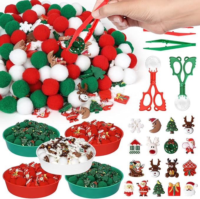 209 Pcs Christmas Sensory Bin Items Christmas Resin Counting Sorting Sensory Bin Filler Fine Motor Santa Claus Reindeer Snowflake Gjft Box Wreath Counts for Xmas Counting Decor