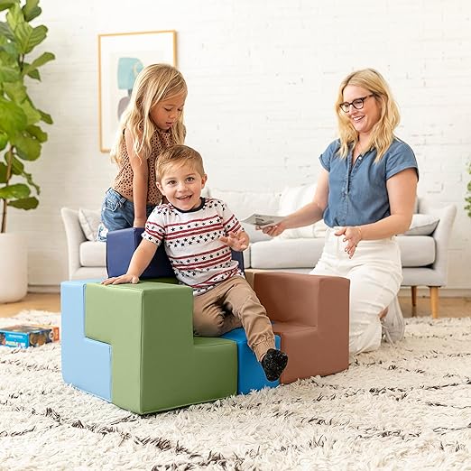 ECR4Kids SoftZone Brainy Building Blocks, Foam Puzzle, Earthtone, 7-Piece