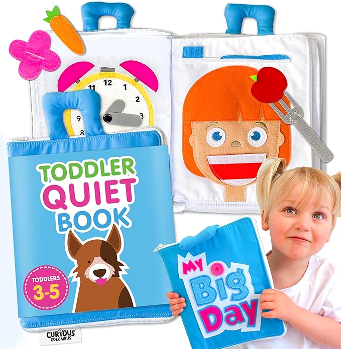Curious Columbus Quiet Book for Toddlers – Large Fabric Activity Book, Montessori Learning Toy, 10 Engaging Pages for Quiet Play, Perfect for at Home Learning, Airplane Activities and Road Trips