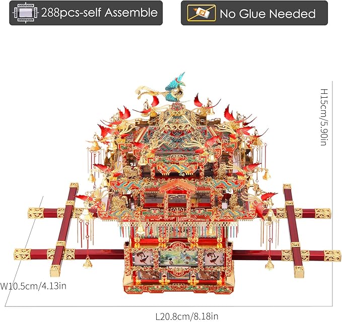 Piececool 3D Puzzles for Adults Metal Model Kits, Bridal Sedan Chair DIY 3D Metal Puzzle, Chinese Traditional Culture 3D Model Building Kit for Women,Great Gift, 288 Pcs