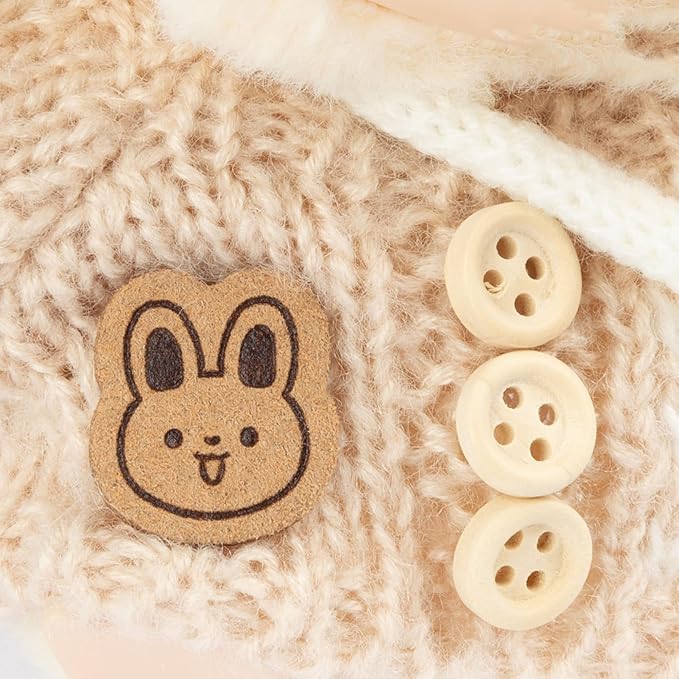 17cm Doll Outfits for Labubu - Kawaii Chic Style Set for 17cm Dolls, Cute Doll Clothes with Accessories - Button Up Stripe Brown Sweater + White Hat + White Bag (Clothes Only)