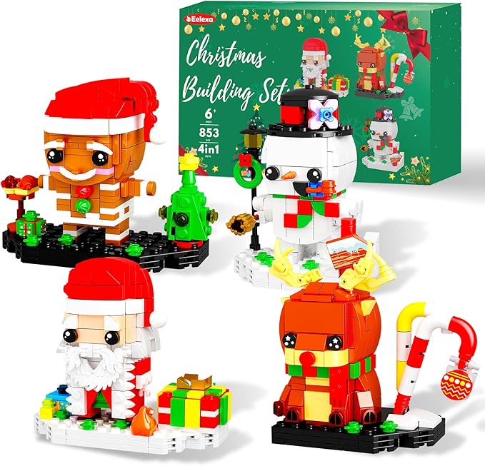 Eelexa Christmas Building Toys Set Includes Santa Claus, Snowman, Reindeer, Gingerbread, Christmas Building Blocks for Kids, Boys and Girls, Ages 6+ (853 Pcs)