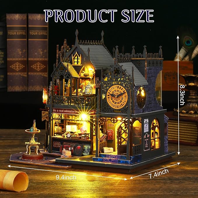 Miniature Dollhouse Kits, Tiny House Kit and Light, Doll House Kits for Adults to Building, Unique Gift for Birthday Christmas Day, Time Castle