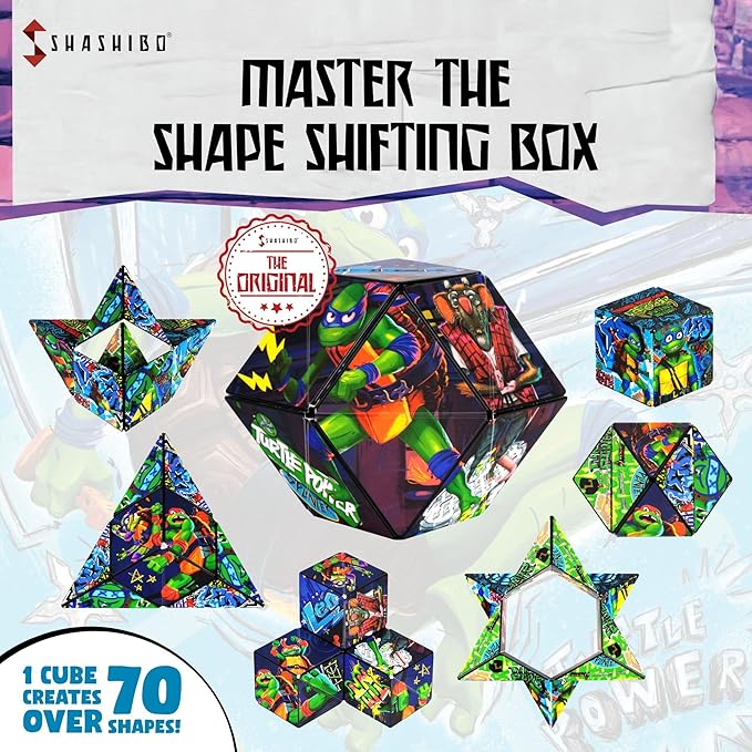 SHASHIBO Teenage Mutant Ninja Turtles Shape Shifting Box - STEM Magnetic Fidget Cube That Transforms Into Over 70 Shapes, Download Fun in Motion Toys Mobile App (Leo)
