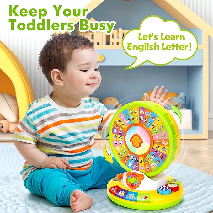 Toy for 1 2 3 Year Old Boys Girls, Spin and Sing Alphabet Baby Musical Learning Toys for Toddler 12-18 Months, Interactive Games with Light and Animals Sounds, Christmas Birthday Gifts for Ages 1-3