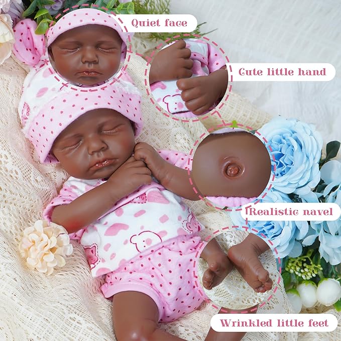 Reborn Baby Dolls Silicone Full Body 12in Weighted Real Life Closed-Eyes Girl Dolls Lifelike Newborn Baby Soft Body Flexible Limbs Not Vinyl