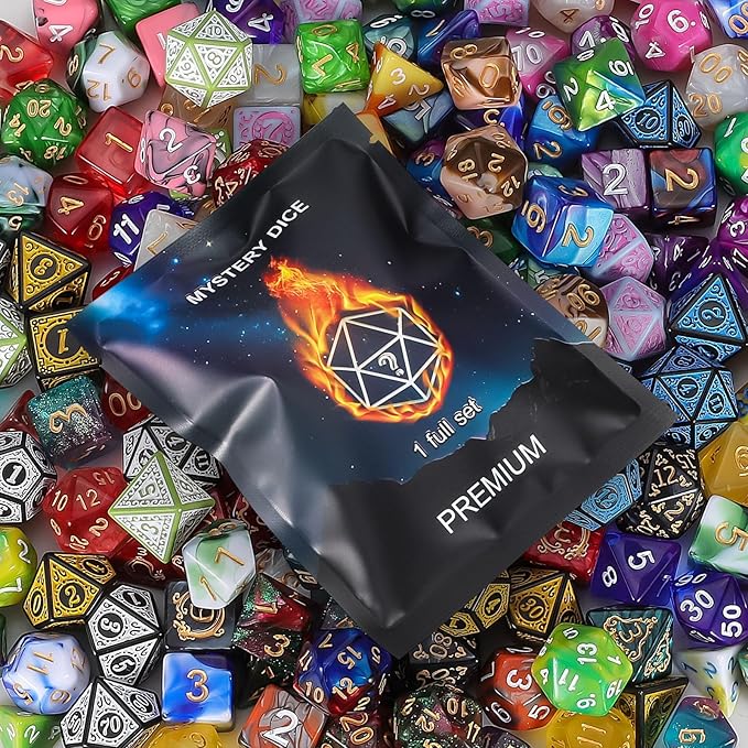 QMAY Polyhedral Dice - 8PCS Mystery Dice Set, Various Styles, Random D&D Dice Patterns & Dice Bag, DND Gifts, Suitable for Dungeons and Dragons, RPG, MTG,Role Playing Table Game